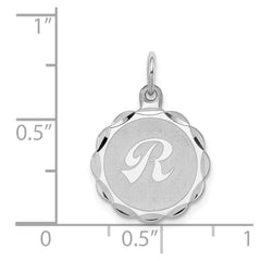 Sterling Silver/Rhodium-plated Brocaded Letter R Initial Pendant QC4161R