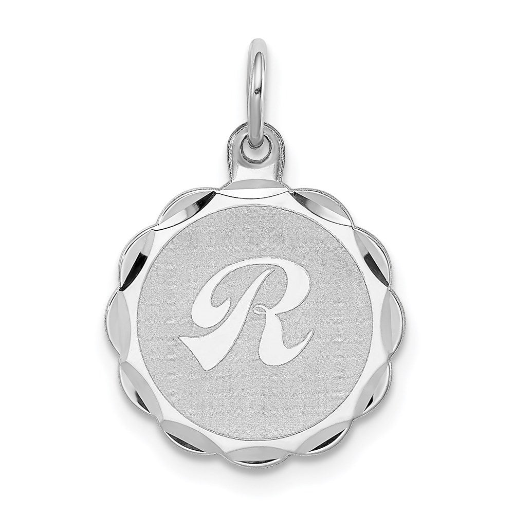 Sterling Silver/Rhodium-plated Brocaded Letter R Initial Pendant QC4161R