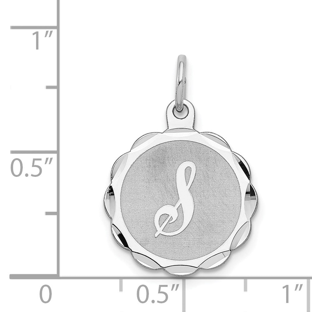 Sterling Silver/Rhodium-plated Brocaded Letter S Initial Pendant QC4161S