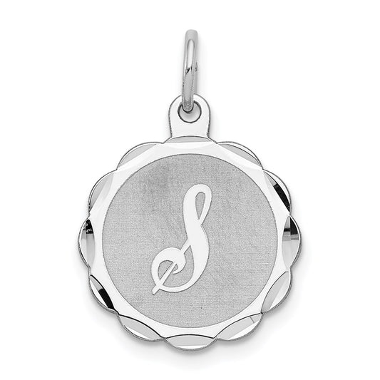 Sterling Silver/Rhodium-plated Brocaded Letter S Initial Pendant QC4161S