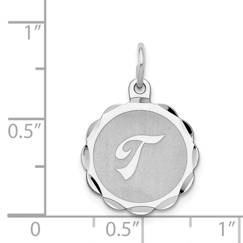 Sterling Silver/Rhodium-plated Brocaded Letter T Initial Pendant QC4161T