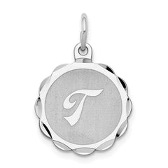 Sterling Silver/Rhodium-plated Brocaded Letter T Initial Pendant QC4161T
