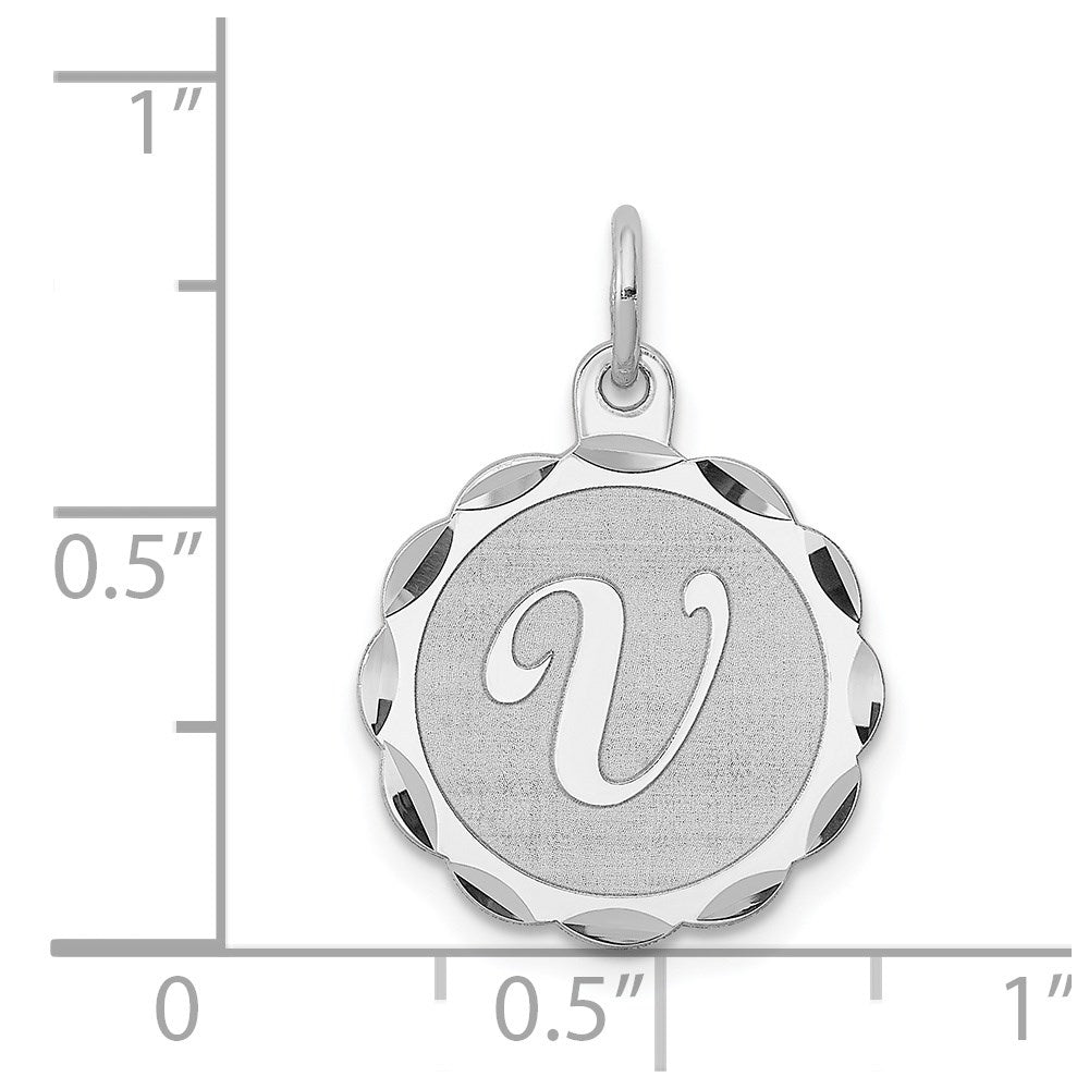 Sterling Silver/Rhodium-plated Brocaded Letter V Initial Pendant QC4161V