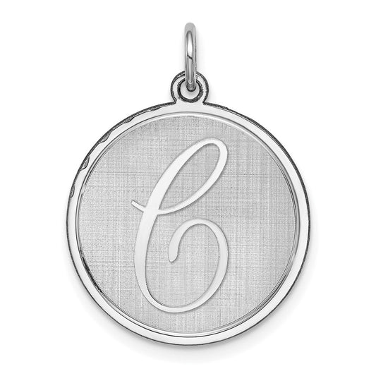 Sterling Silver Rhodium-plated Brocaded Letter C Initial Charm QC4162C