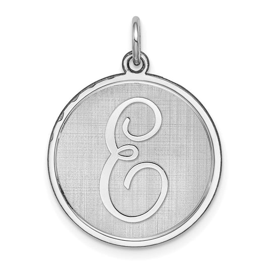 Sterling Silver Rhodium-plated Brocaded Letter E Initial Charm QC4162E