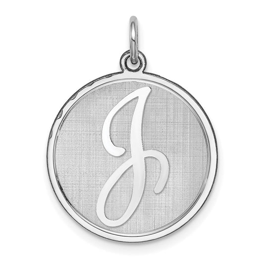 Sterling Silver Rhodium-plated Brocaded Letter J Initial Charm QC4162J