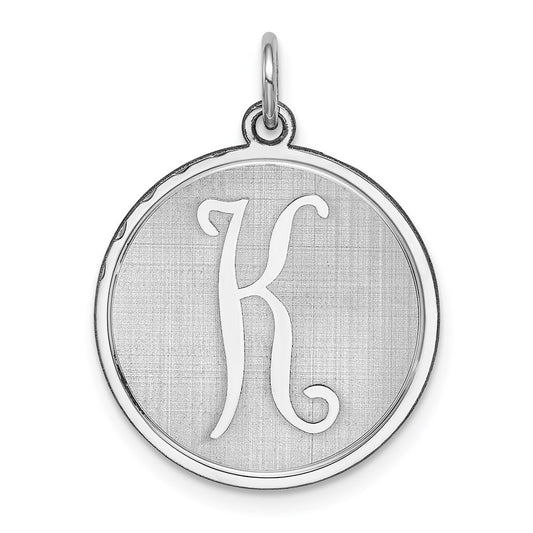 Sterling Silver Rhodium-plated Brocaded Letter K Initial Charm QC4162K