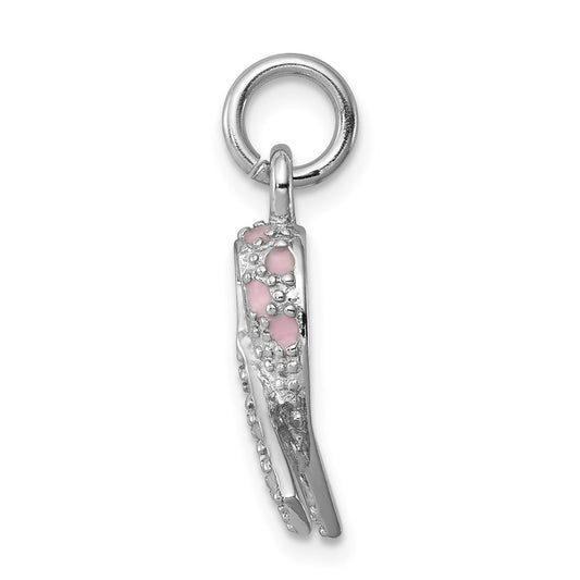 Sterling Silver Rhodium-plated Enameled Pink Ribbon Charm QC4181