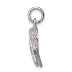 Sterling Silver Rhodium-plated Enameled Pink Ribbon Charm QC4181