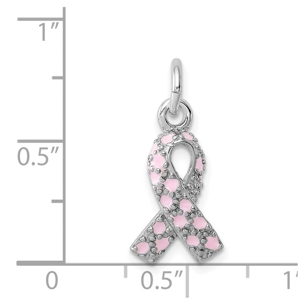 Sterling Silver Rhodium-plated Enameled Pink Ribbon Charm QC4181