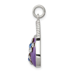 Sterling Silver Rhodium-plated Purple Enameled CZ Purse Charm QC4219