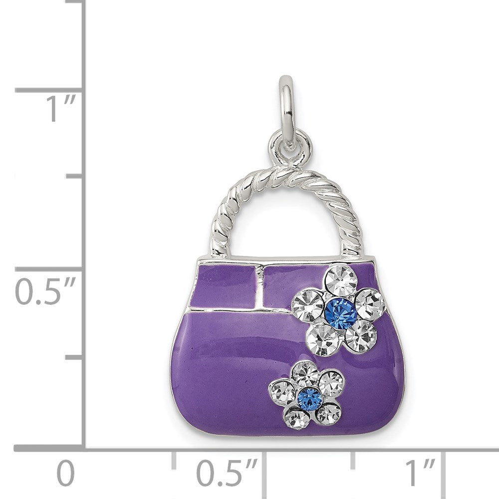 Sterling Silver Rhodium-plated Purple Enameled CZ Purse Charm QC4219