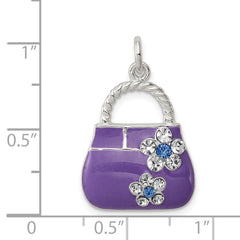 Sterling Silver Rhodium-plated Purple Enameled CZ Purse Charm QC4219