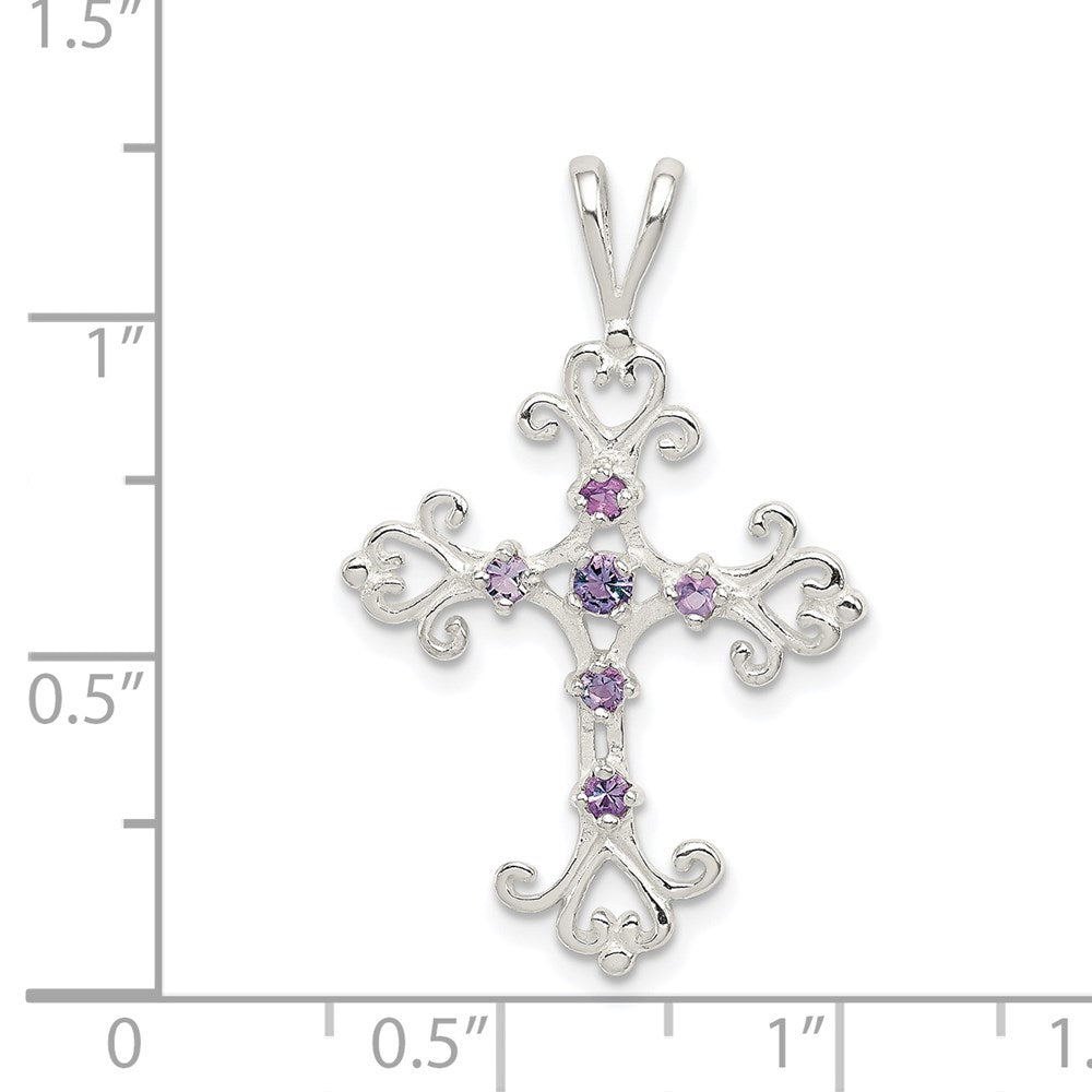 Sterling Silver Purple CZ Cross Charm QC4315