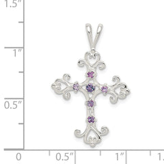 Sterling Silver Purple CZ Cross Charm QC4315