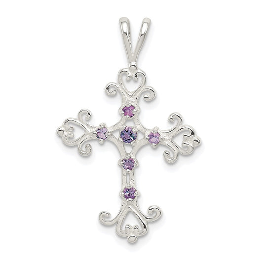 Sterling Silver Purple CZ Cross Charm QC4315