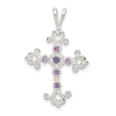Sterling Silver Purple CZ Cross Charm QC4315