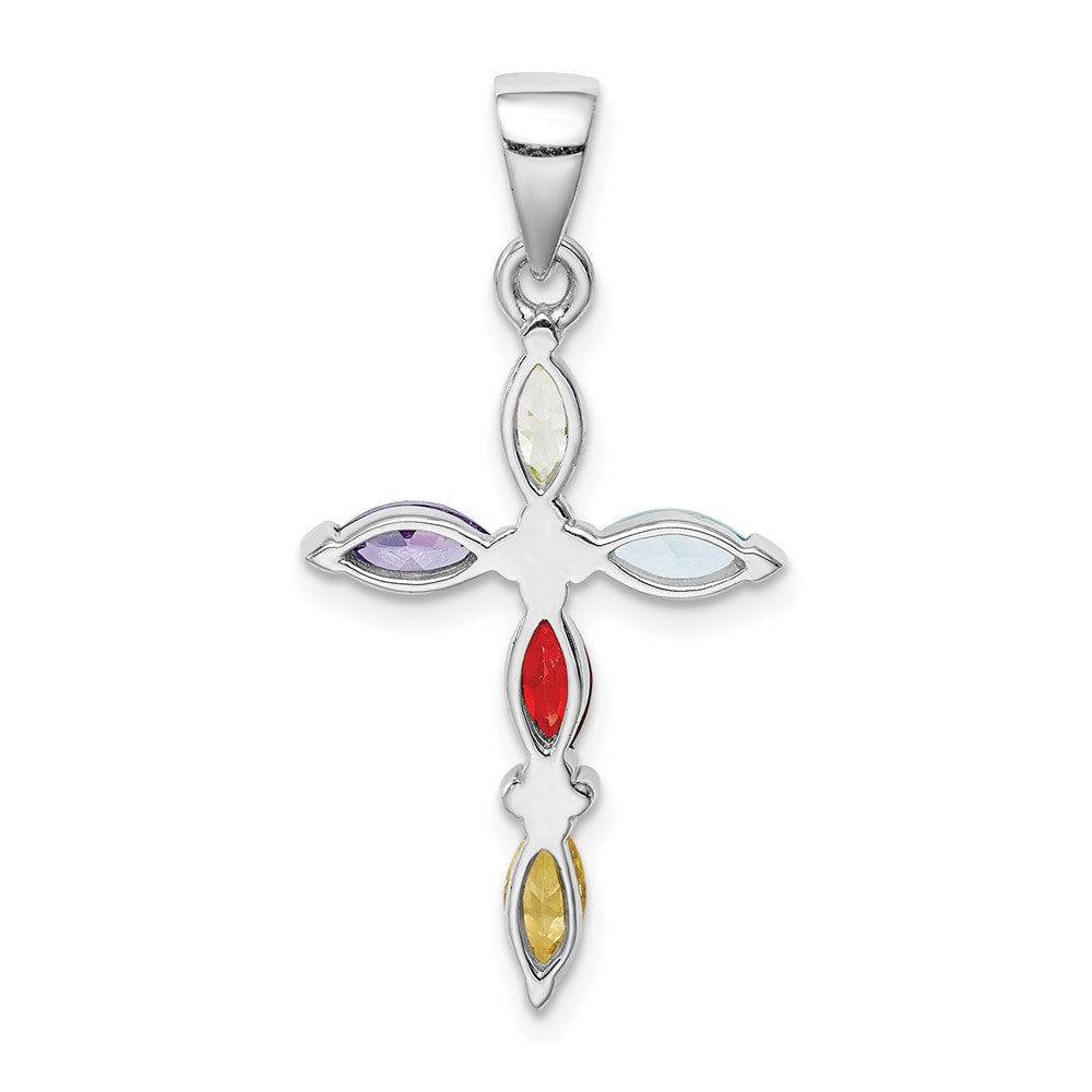 Sterling Silver Rhodium-plated Multi-Color CZ Cross Pendant QC4322