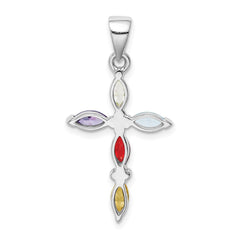 Sterling Silver Rhodium-plated Multi-Color CZ Cross Pendant QC4322