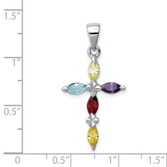 Sterling Silver Rhodium-plated Multi-Color CZ Cross Pendant QC4322