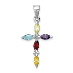 Sterling Silver Rhodium-plated Multi-Color CZ Cross Pendant QC4322
