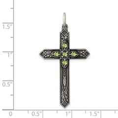 Sterling Silver Antiqued August Glass Birthstone Cross Pendant QC4335