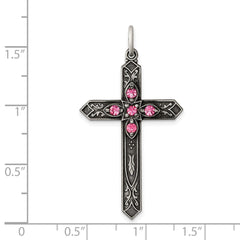 Sterling Silver Antiqued October Glass Birthstone Cross Pendant QC4337