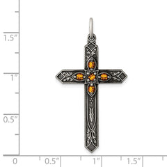 Sterling Silver Antiqued November Glass Birthstone Cross Pendant QC4338