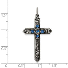 Sterling Silver Antiqued December Glass Birthstone Cross Pendant QC4339