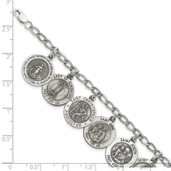 Sterling Silver Antiqued 12 Saints 8in Bracelet QC4383