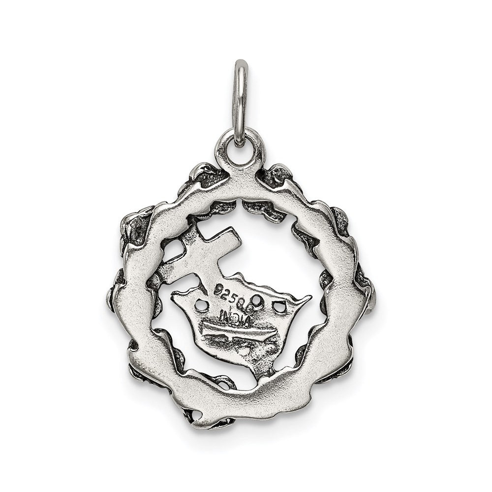 Sterling Silver Antiqued Cross, Crown & Wreath Charm QC4419