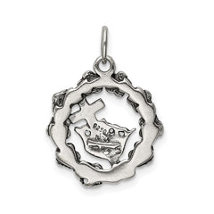 Sterling Silver Antiqued Cross, Crown & Wreath Charm QC4419