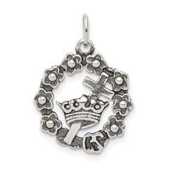 Sterling Silver Antiqued Cross, Crown & Wreath Charm QC4419