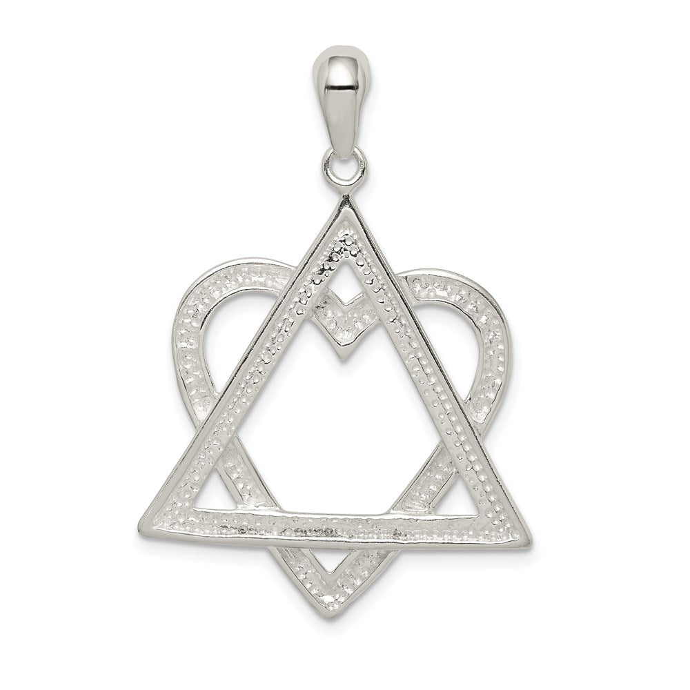 Sterling Silver Star of David Heart Pendant QC4440