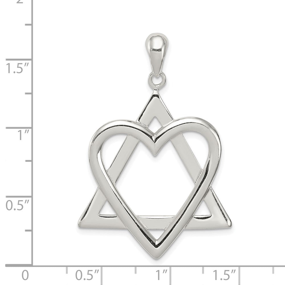 Sterling Silver Star of David Heart Pendant QC4440