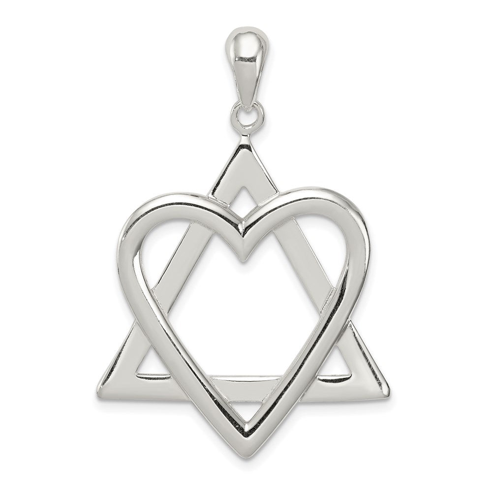 Sterling Silver Star of David Heart Pendant QC4440