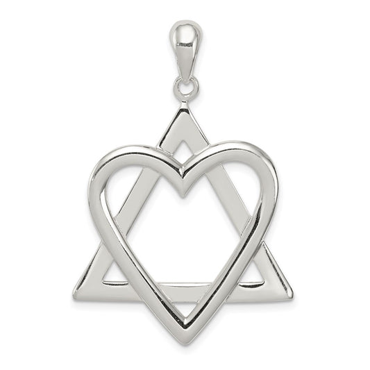 Sterling Silver Star of David Heart Pendant QC4440