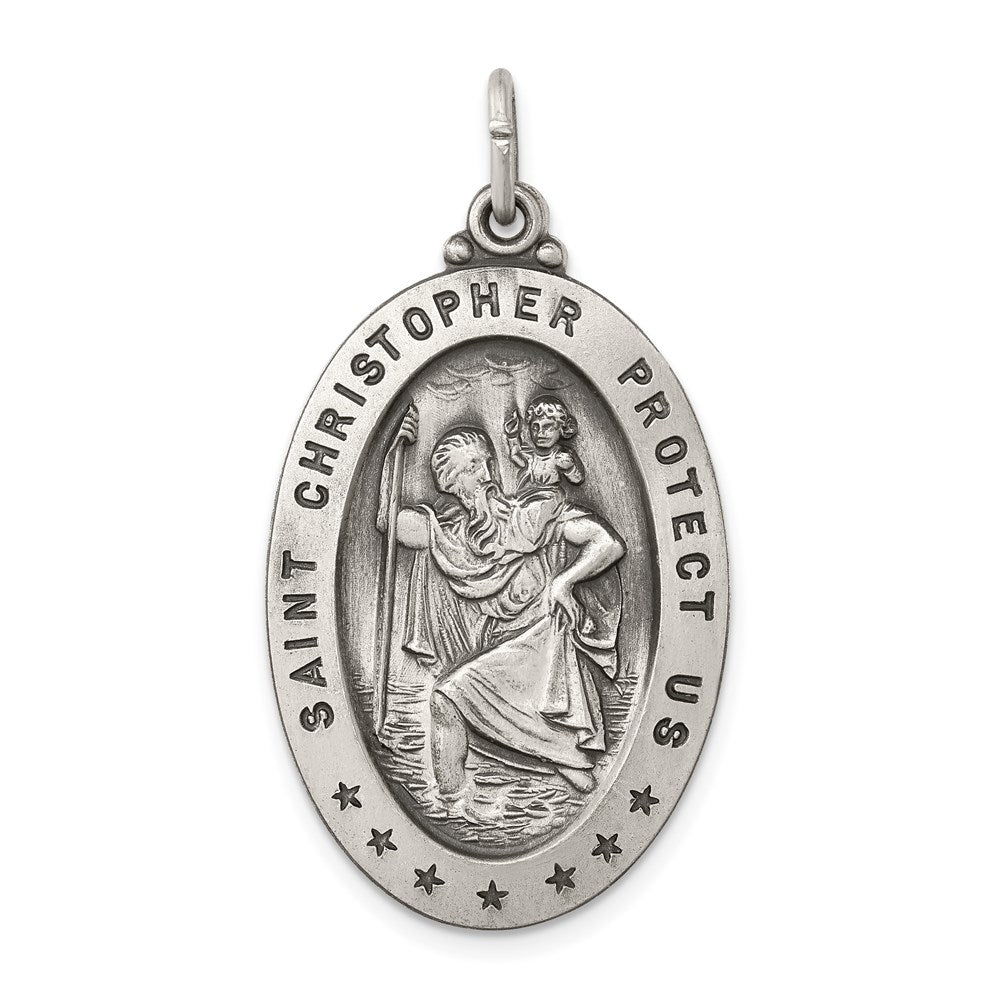 Sterling Silver Antiqued St. Christopher Medal QC447