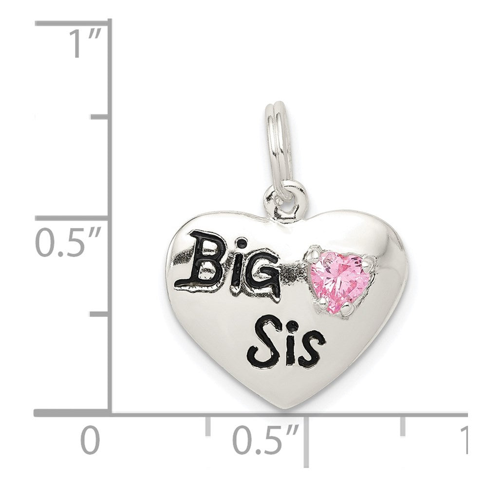 Sterling Silver Rhodium-plated Big Sis CZ Heart Charm QC4578