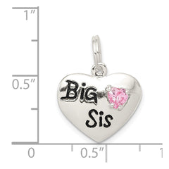 Sterling Silver Rhodium-plated Big Sis CZ Heart Charm QC4578