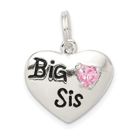 Sterling Silver Rhodium-plated Big Sis CZ Heart Charm QC4578