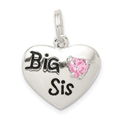 Sterling Silver Rhodium-plated Big Sis CZ Heart Charm QC4578