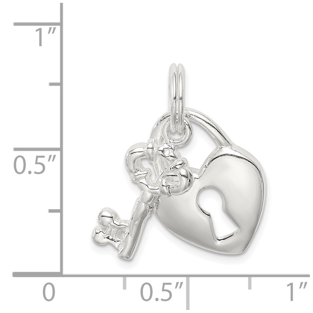 Sterling Silver Rhodium-plated Heart & Key Charm QC4602