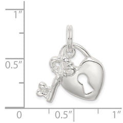 Sterling Silver Rhodium-plated Heart & Key Charm QC4602
