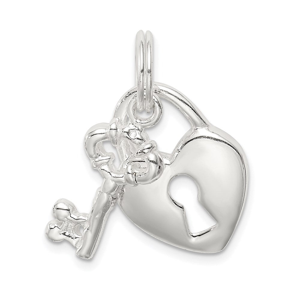 Sterling Silver Rhodium-plated Heart & Key Charm QC4602