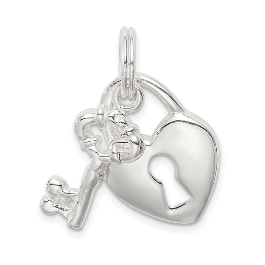 Sterling Silver Rhodium-plated Heart & Key Charm QC4602