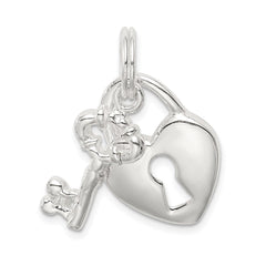 Sterling Silver Rhodium-plated Heart & Key Charm QC4602