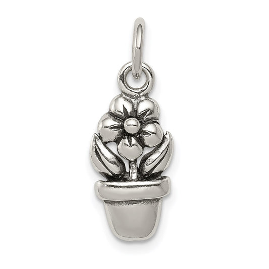 Sterling Silver Antique Flower in a Pot Charm QC4649