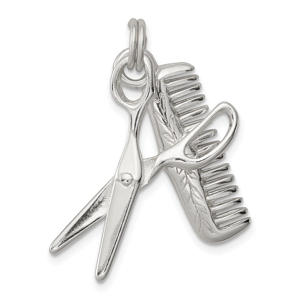 Sterling Silver Rhodium-plated Comb & Scissor Charm QC4653