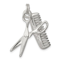 Sterling Silver Rhodium-plated Comb & Scissor Charm QC4653